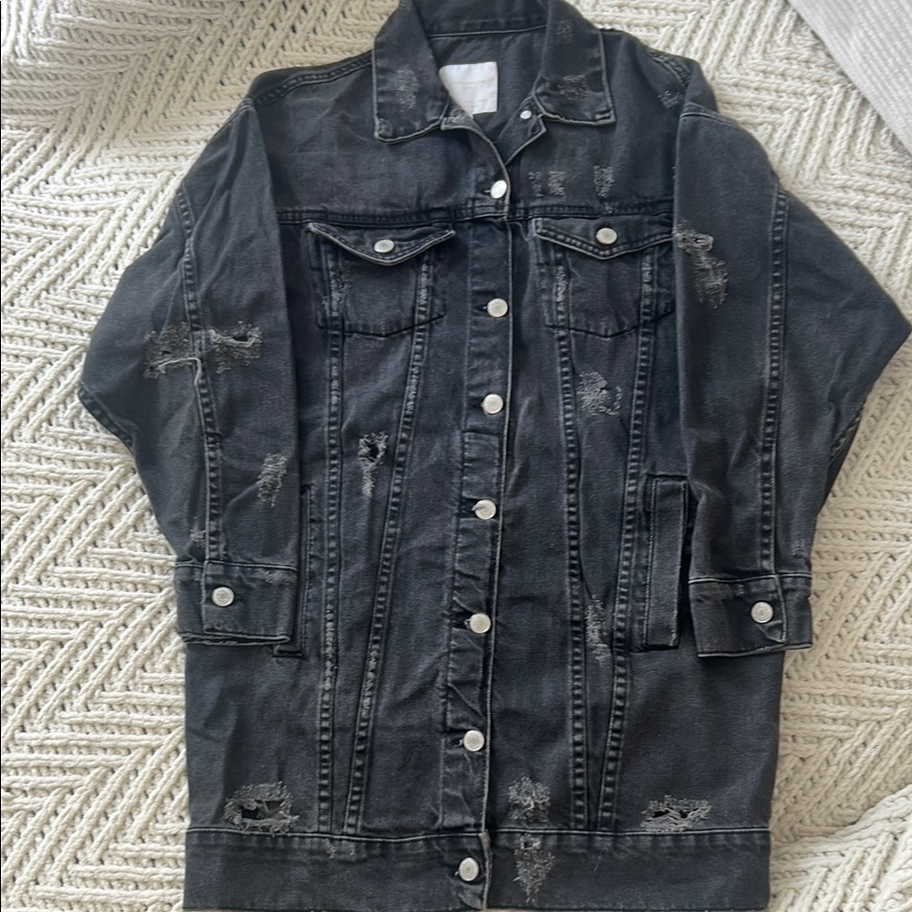Zara Oversized Black Distressed Jean Jacket